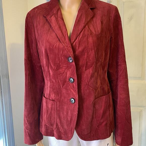 Talbots Woman 10 Fine Wale Corduroy Blazer Jacket Burgundy Red Academia Preppy - Picture 1 of 10